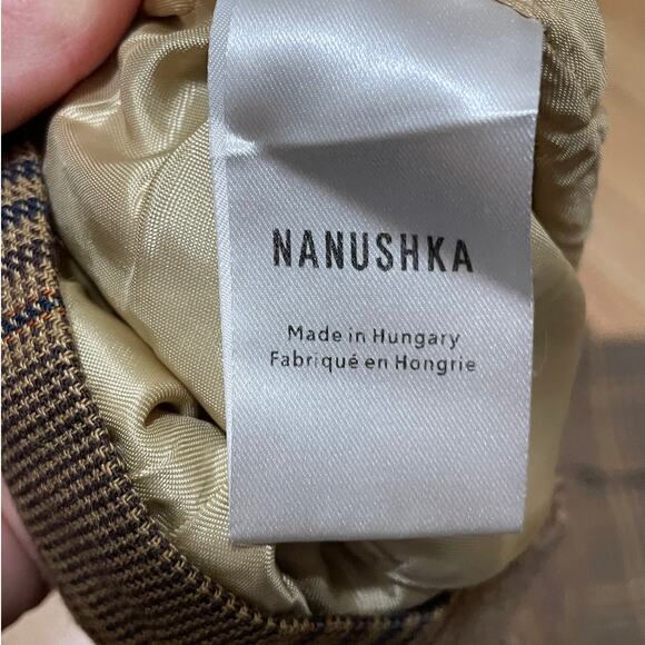 Nanushka Mitsu Pleat Front‎ Straight Cropped pants Check Plaid Brown Women's M - Picture 6 of 8